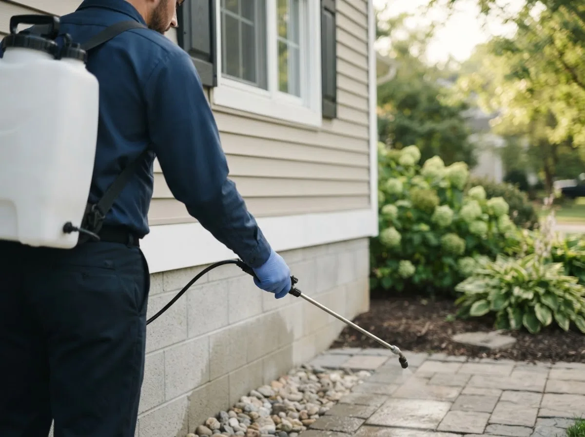 Pest control technician inspecting a home in Baker, WV